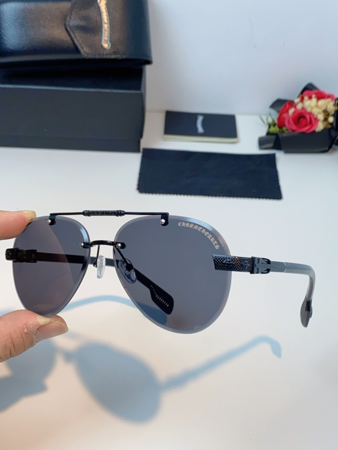 Chrome Hearts克罗心 2026新眼镜渐变偏光太阳镜男双梁飞行员大框时尚遮阳无框男士墨镜