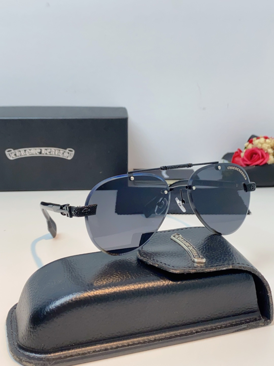 Chrome Hearts克罗心 2026新眼镜渐变偏光太阳镜男双梁飞行员大框时尚遮阳无框男士墨镜
