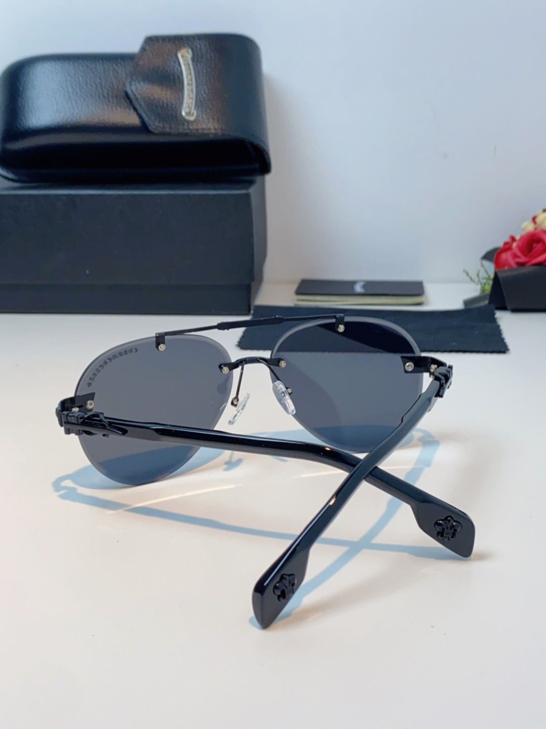 Chrome Hearts克罗心 2026新眼镜渐变偏光太阳镜男双梁飞行员大框时尚遮阳无框男士墨镜