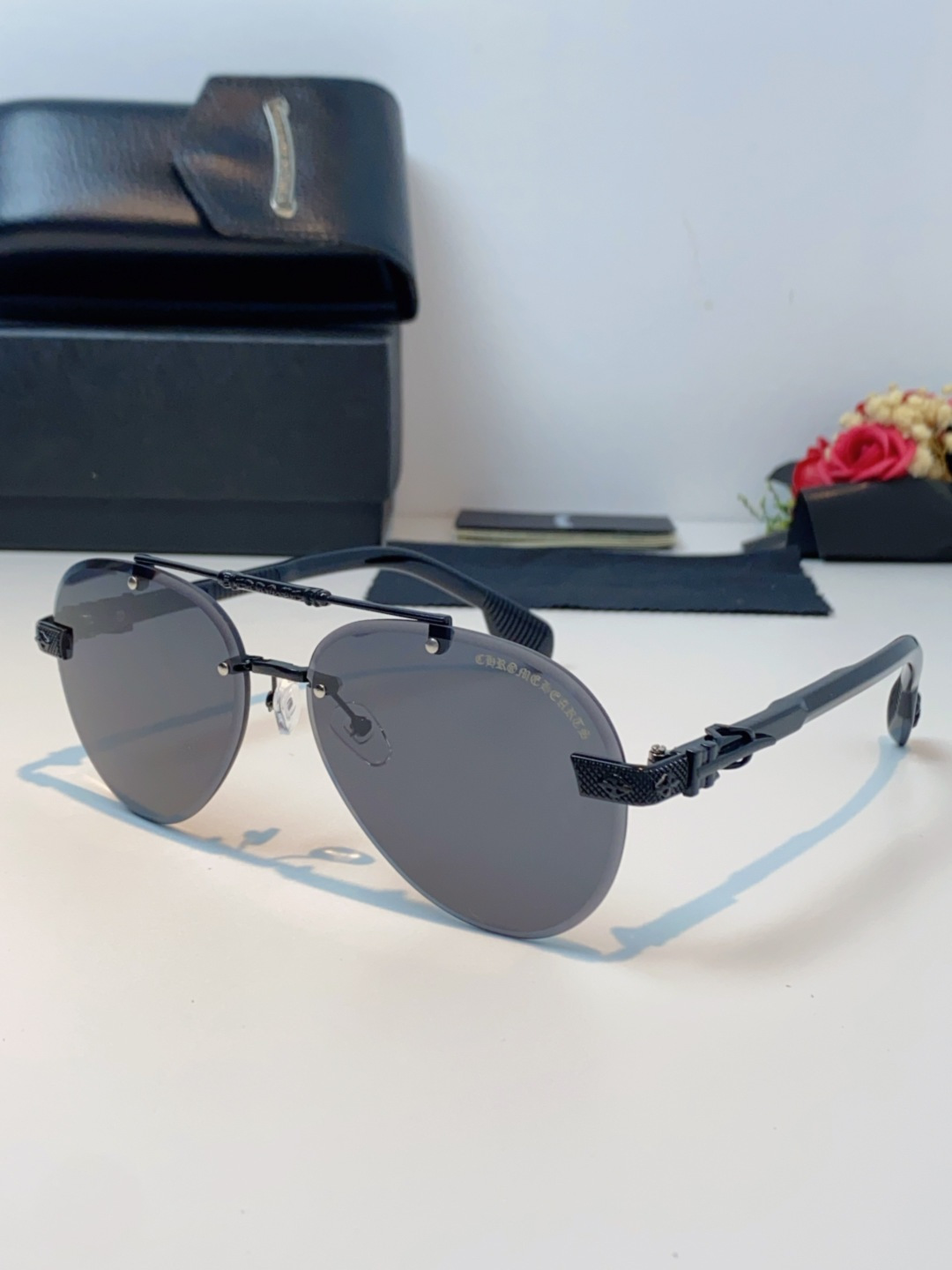 Chrome Hearts克罗心 2026新眼镜渐变偏光太阳镜男双梁飞行员大框时尚遮阳无框男士墨镜