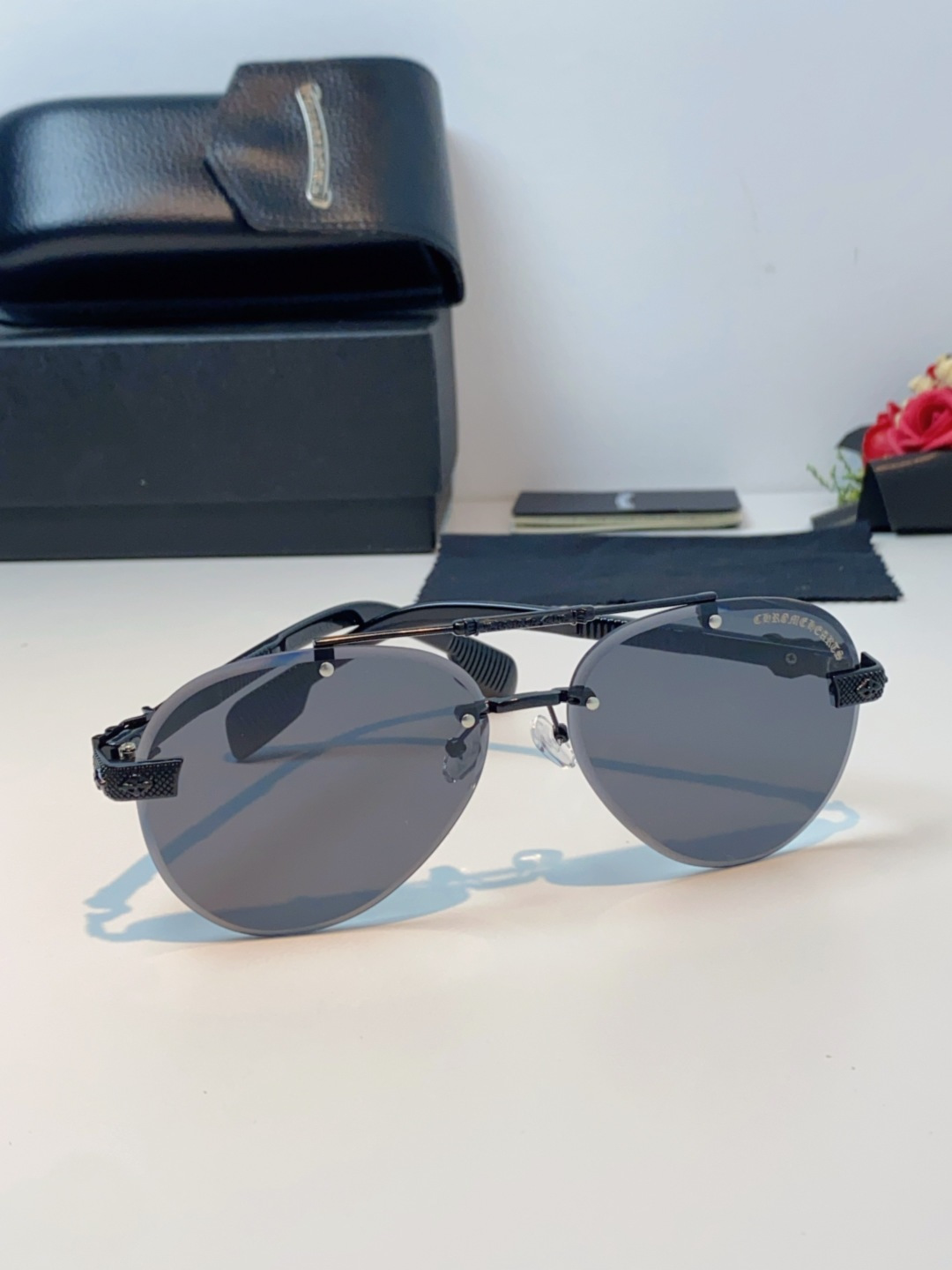 Chrome Hearts克罗心 2026新眼镜渐变偏光太阳镜男双梁飞行员大框时尚遮阳无框男士墨镜