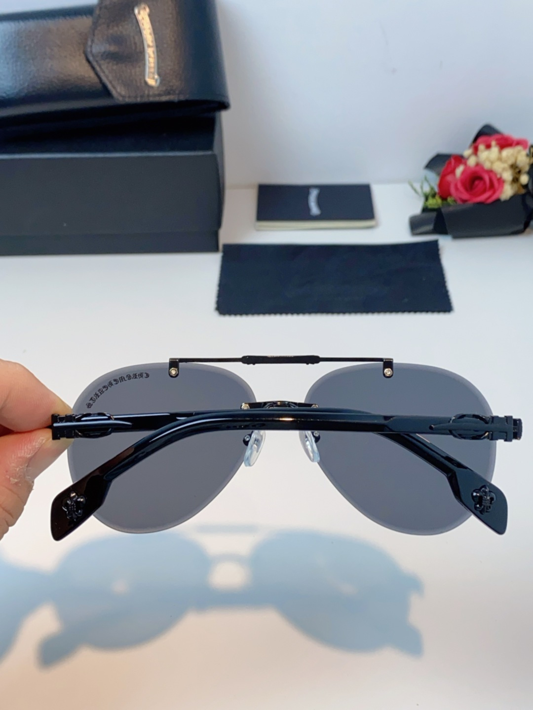 Chrome Hearts克罗心 2026新眼镜渐变偏光太阳镜男双梁飞行员大框时尚遮阳无框男士墨镜