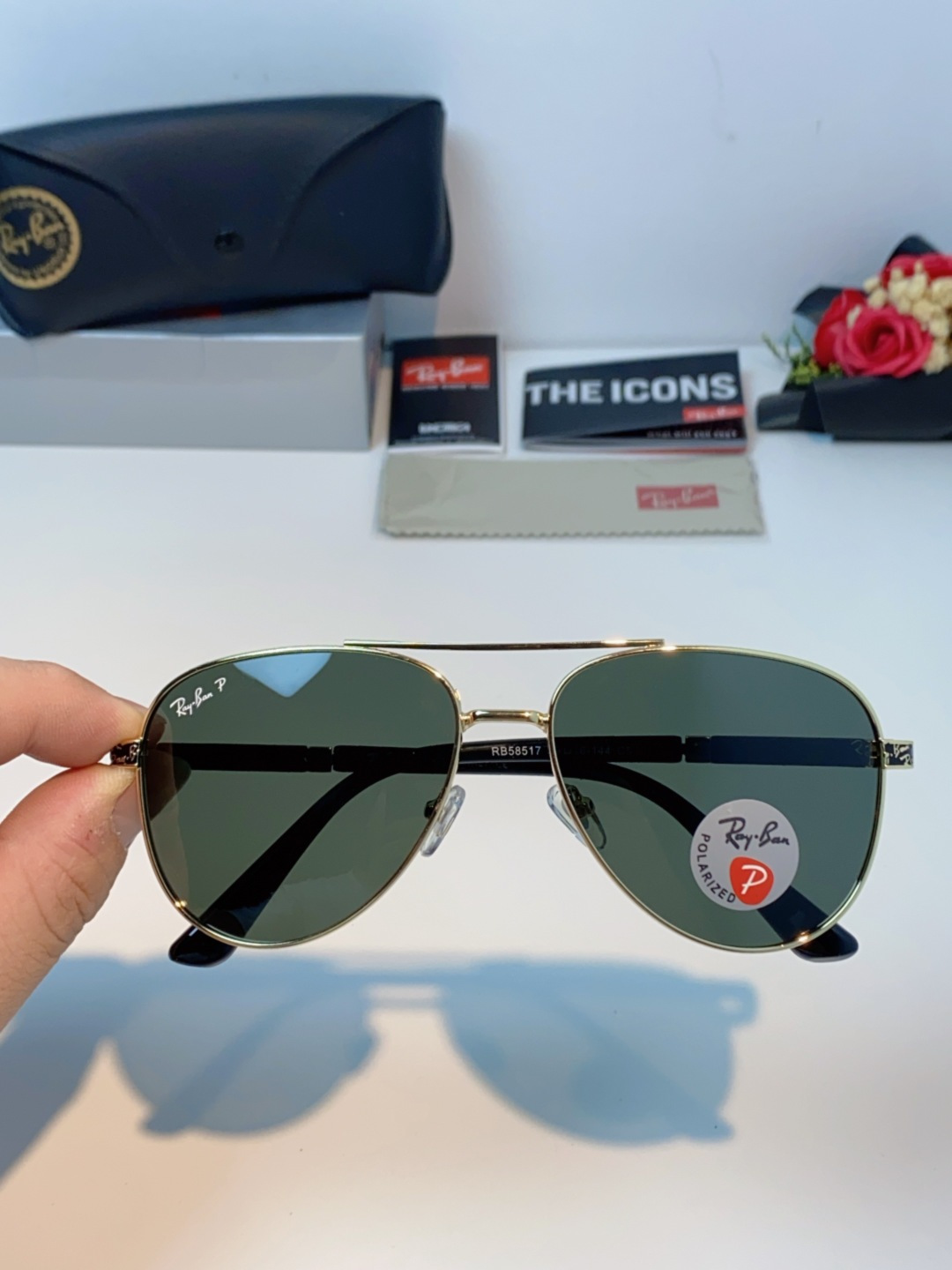 Rayban雷朋 2025新款飞行员男女通用开车驾驶偏光墨镜高级感蛤蟆镜太阳镜 RB58517 Size