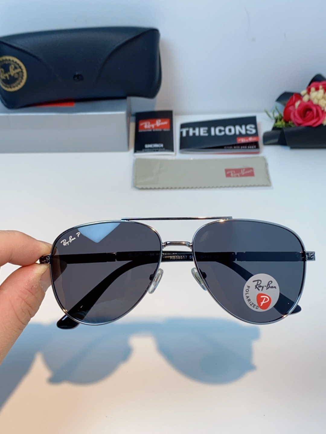 Rayban雷朋 2025新款飞行员男女通用开车驾驶偏光墨镜高级感蛤蟆镜太阳镜 RB58517 Size