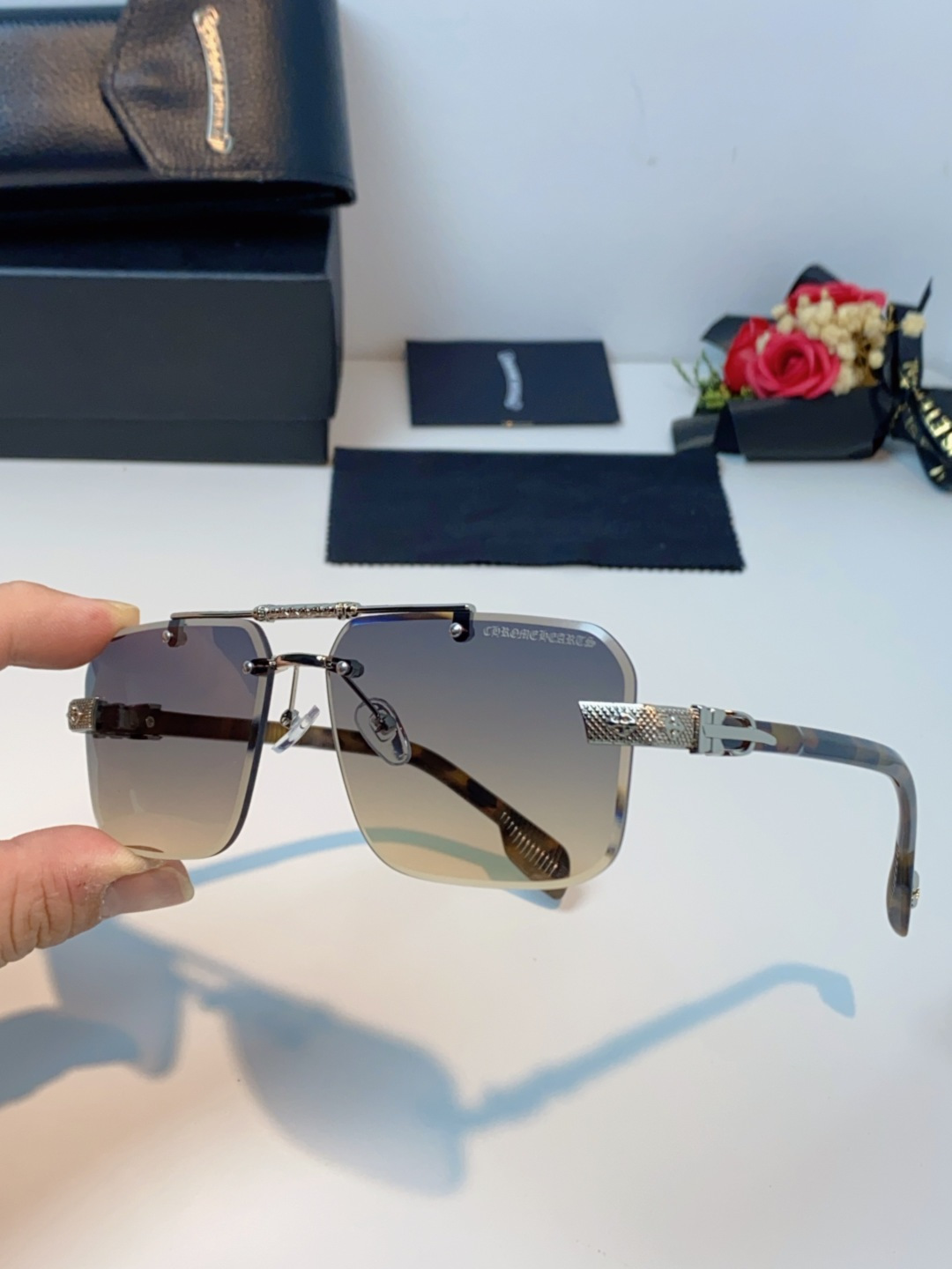 Chrome Hearts克罗心 2025新款高级遮阳无框方框太阳镜男款飞行员时尚大脸墨镜女开车旅行