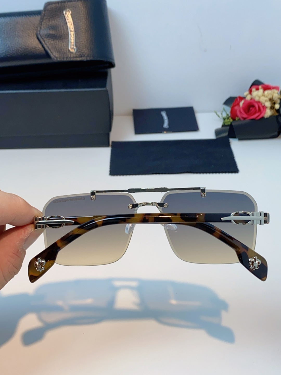 Chrome Hearts克罗心 2025新款高级遮阳无框方框太阳镜男款飞行员时尚大脸墨镜女开车旅行