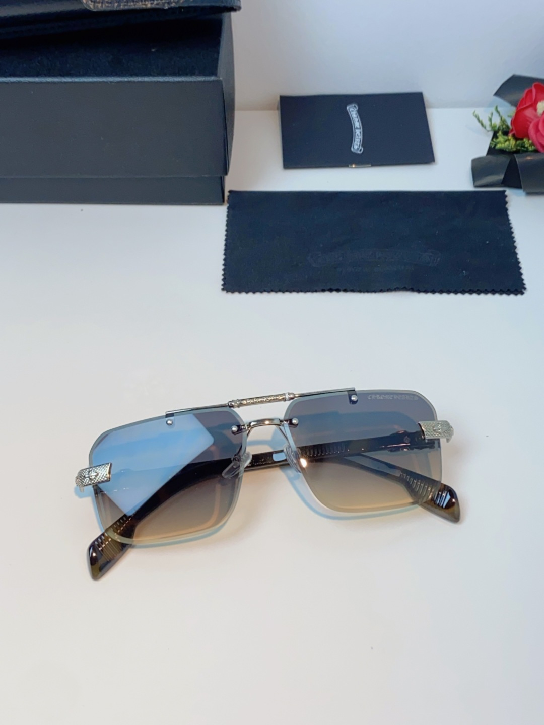 Chrome Hearts克罗心 2025新款高级遮阳无框方框太阳镜男款飞行员时尚大脸墨镜女开车旅行