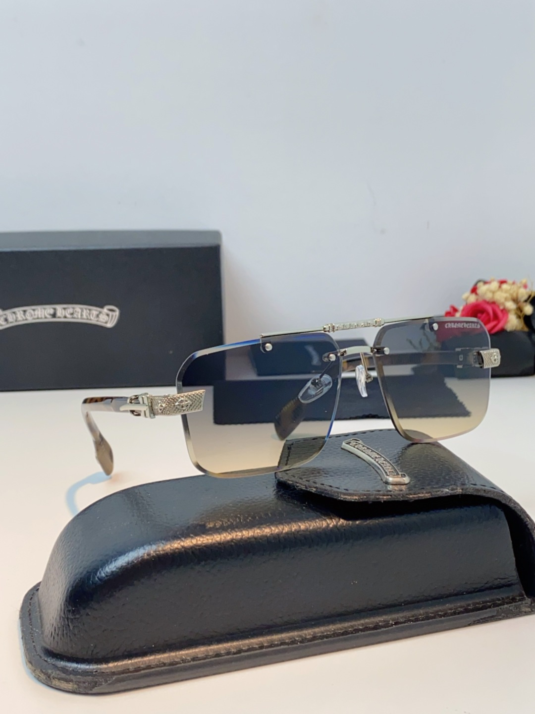 Chrome Hearts克罗心 2025新款高级遮阳无框方框太阳镜男款飞行员时尚大脸墨镜女开车旅行