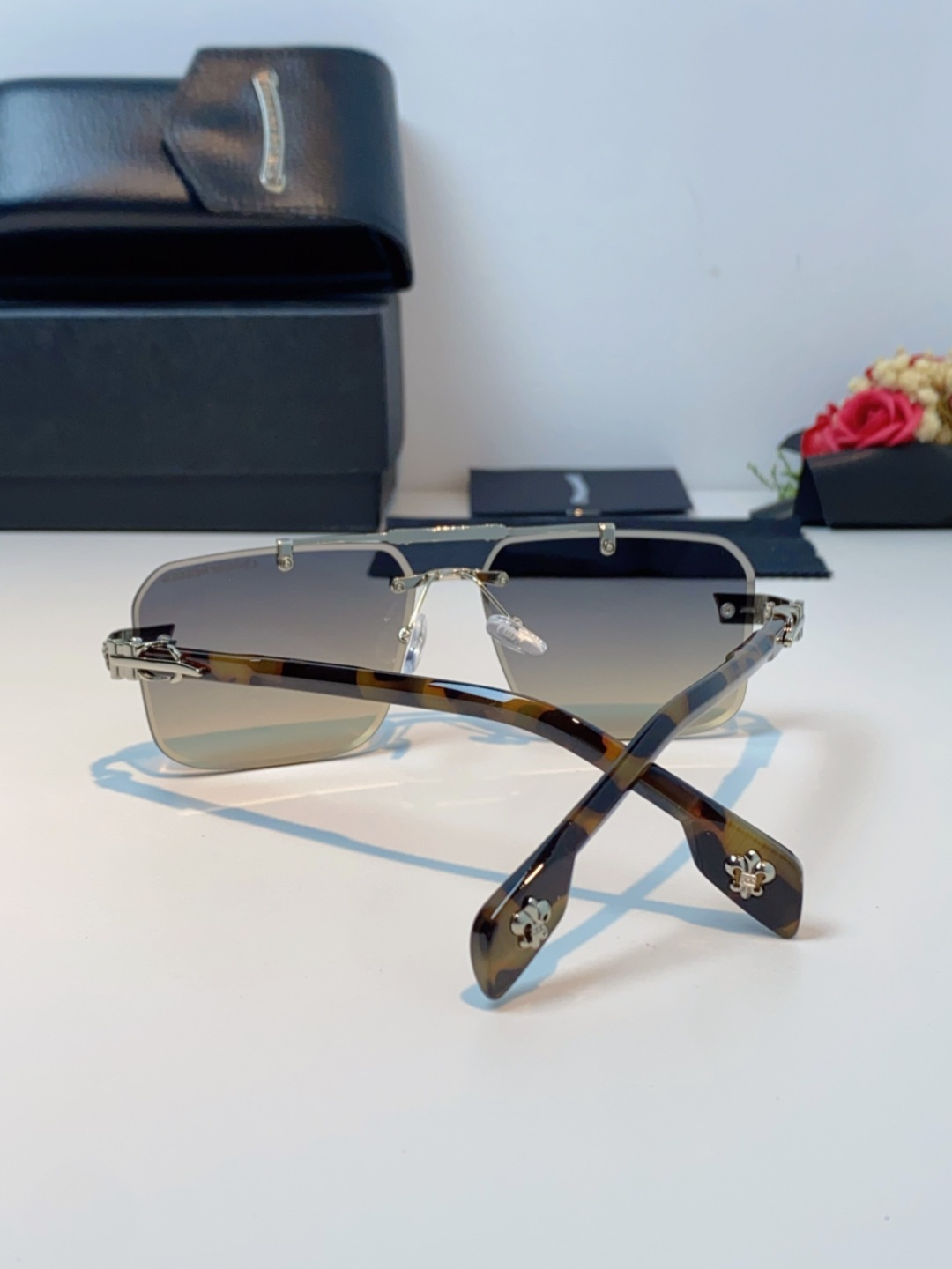 Chrome Hearts克罗心 2025新款高级遮阳无框方框太阳镜男款飞行员时尚大脸墨镜女开车旅行