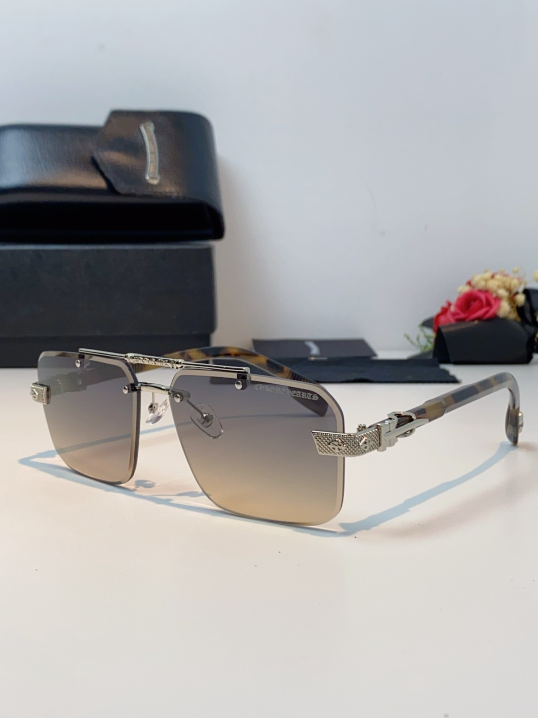 Chrome Hearts克罗心 2025新款高级遮阳无框方框太阳镜男款飞行员时尚大脸墨镜女开车旅行