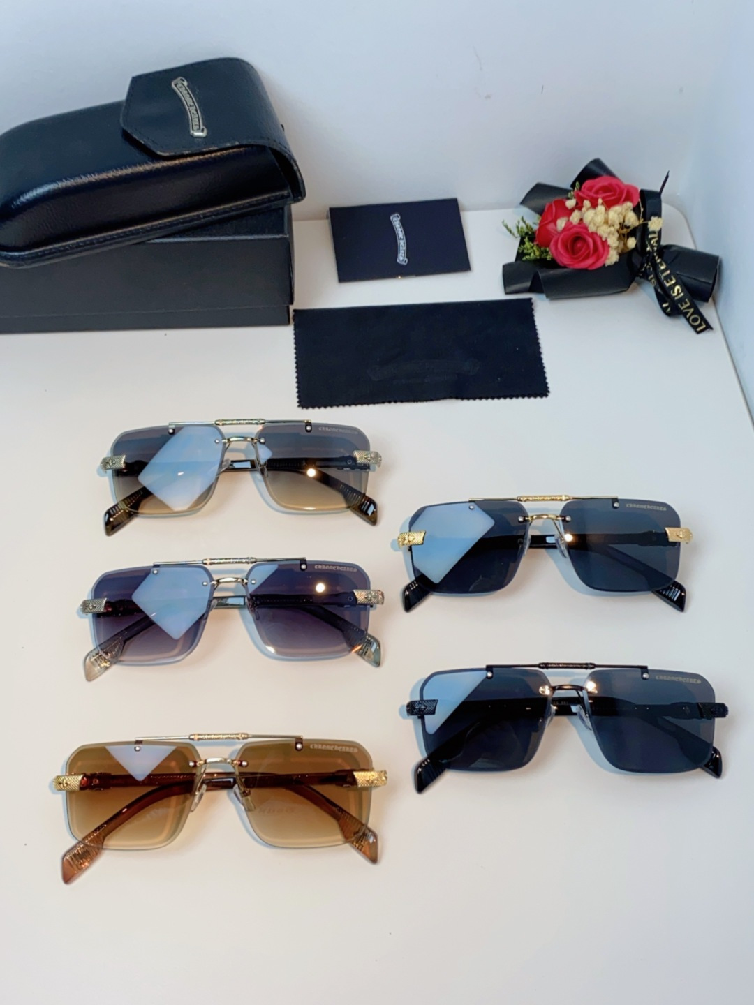 Chrome Hearts克罗心 2025新款高级遮阳无框方框太阳镜男款飞行员时尚大脸墨镜女开车旅行