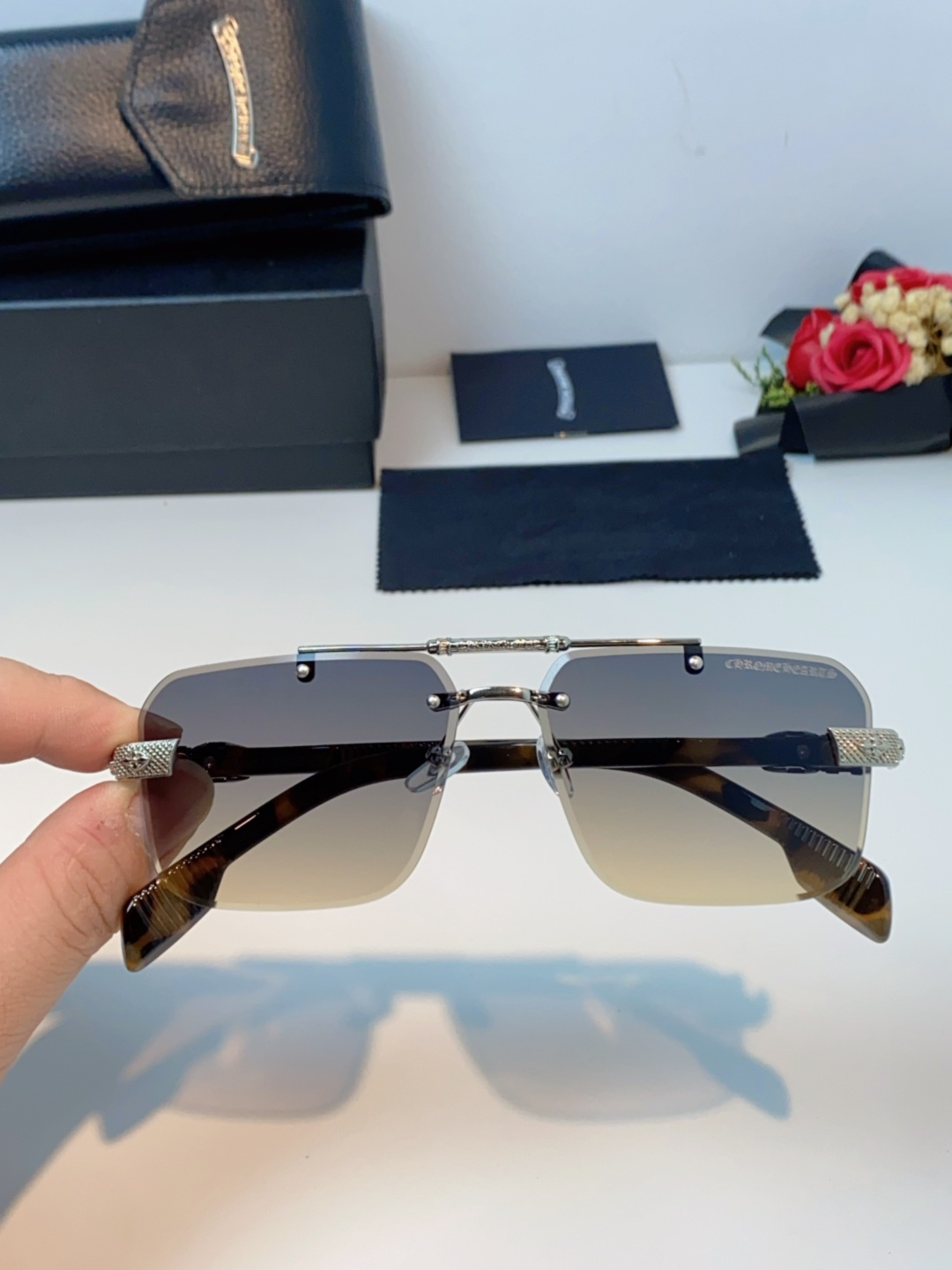 Chrome Hearts克罗心 2025新款高级遮阳无框方框太阳镜男款飞行员时尚大脸墨镜女开车旅行