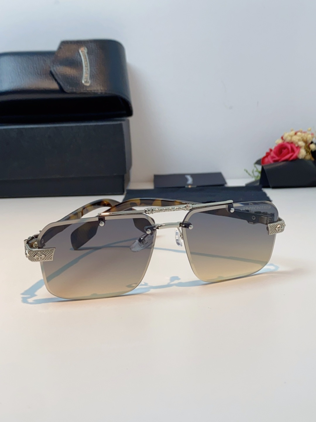 Chrome Hearts克罗心 2025新款高级遮阳无框方框太阳镜男款飞行员时尚大脸墨镜女开车旅行