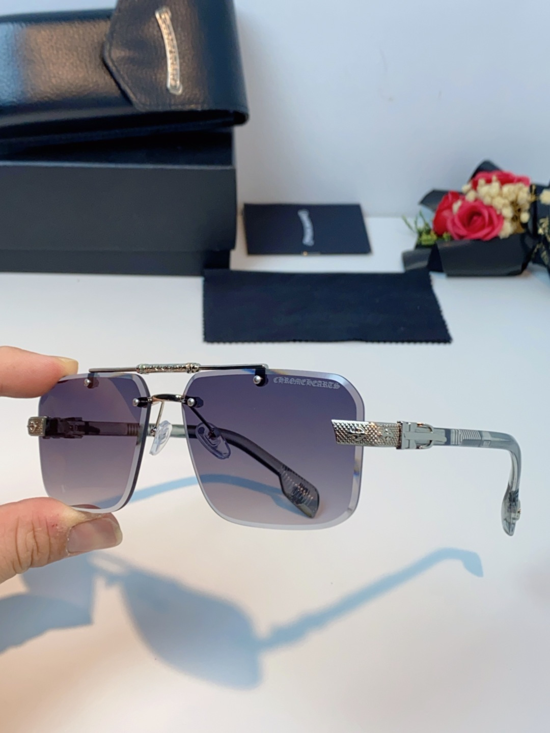 Chrome Hearts克罗心 2025新款高级遮阳无框方框太阳镜男款飞行员时尚大脸墨镜女开车旅行