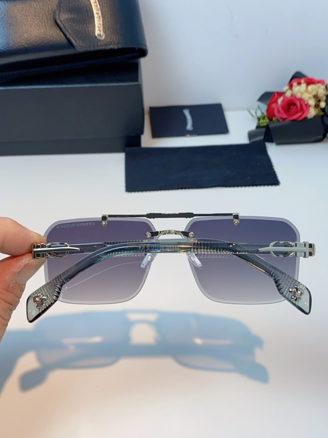 Chrome Hearts克罗心 2025新款高级遮阳无框方框太阳镜男款飞行员时尚大脸墨镜女开车旅行