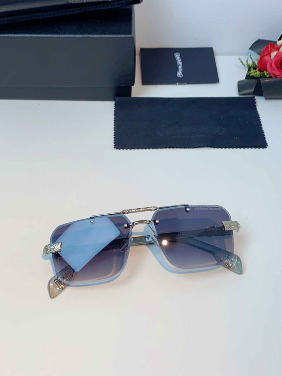 Chrome Hearts克罗心 2025新款高级遮阳无框方框太阳镜男款飞行员时尚大脸墨镜女开车旅行