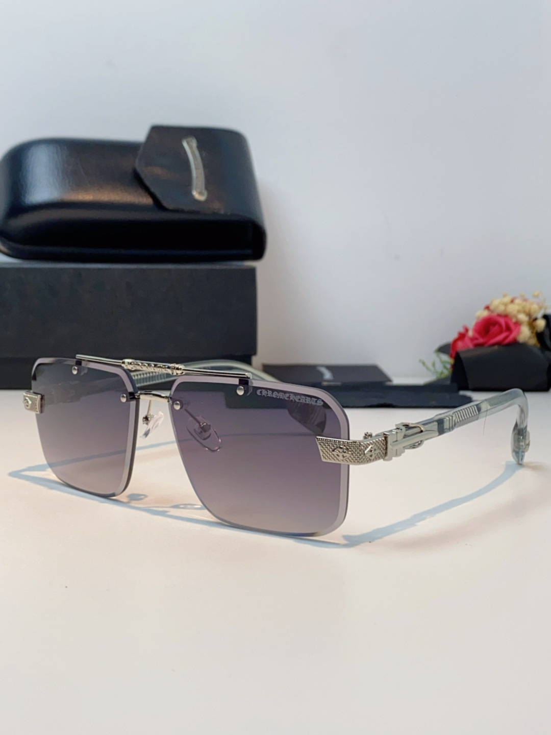 Chrome Hearts克罗心 2025新款高级遮阳无框方框太阳镜男款飞行员时尚大脸墨镜女开车旅行