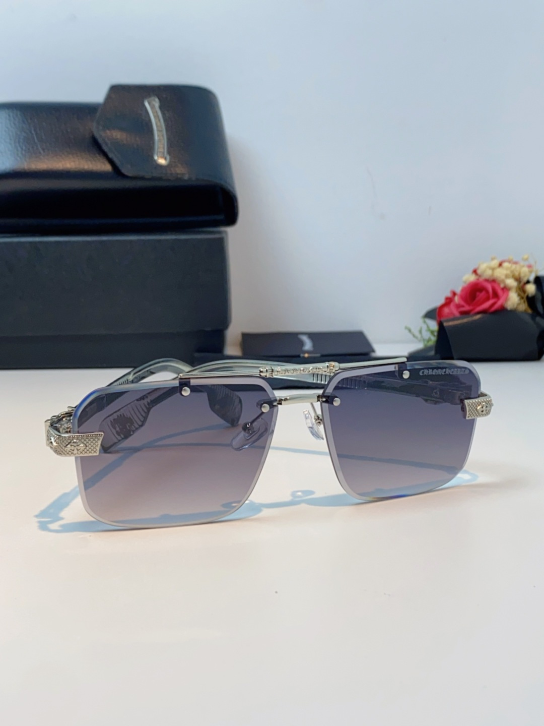 Chrome Hearts克罗心 2025新款高级遮阳无框方框太阳镜男款飞行员时尚大脸墨镜女开车旅行