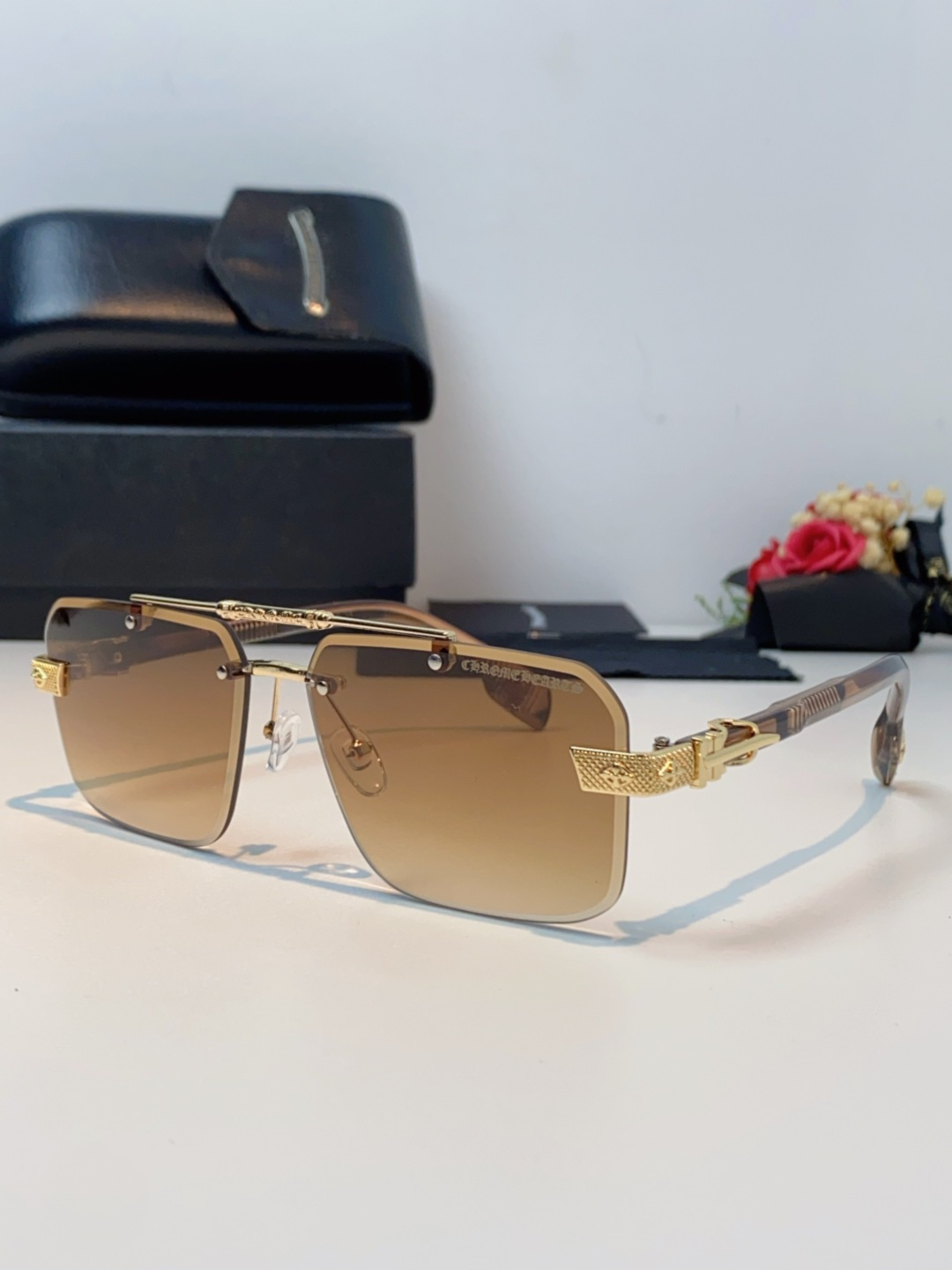 Chrome Hearts克罗心 2025新款高级遮阳无框方框太阳镜男款飞行员时尚大脸墨镜女开车旅行