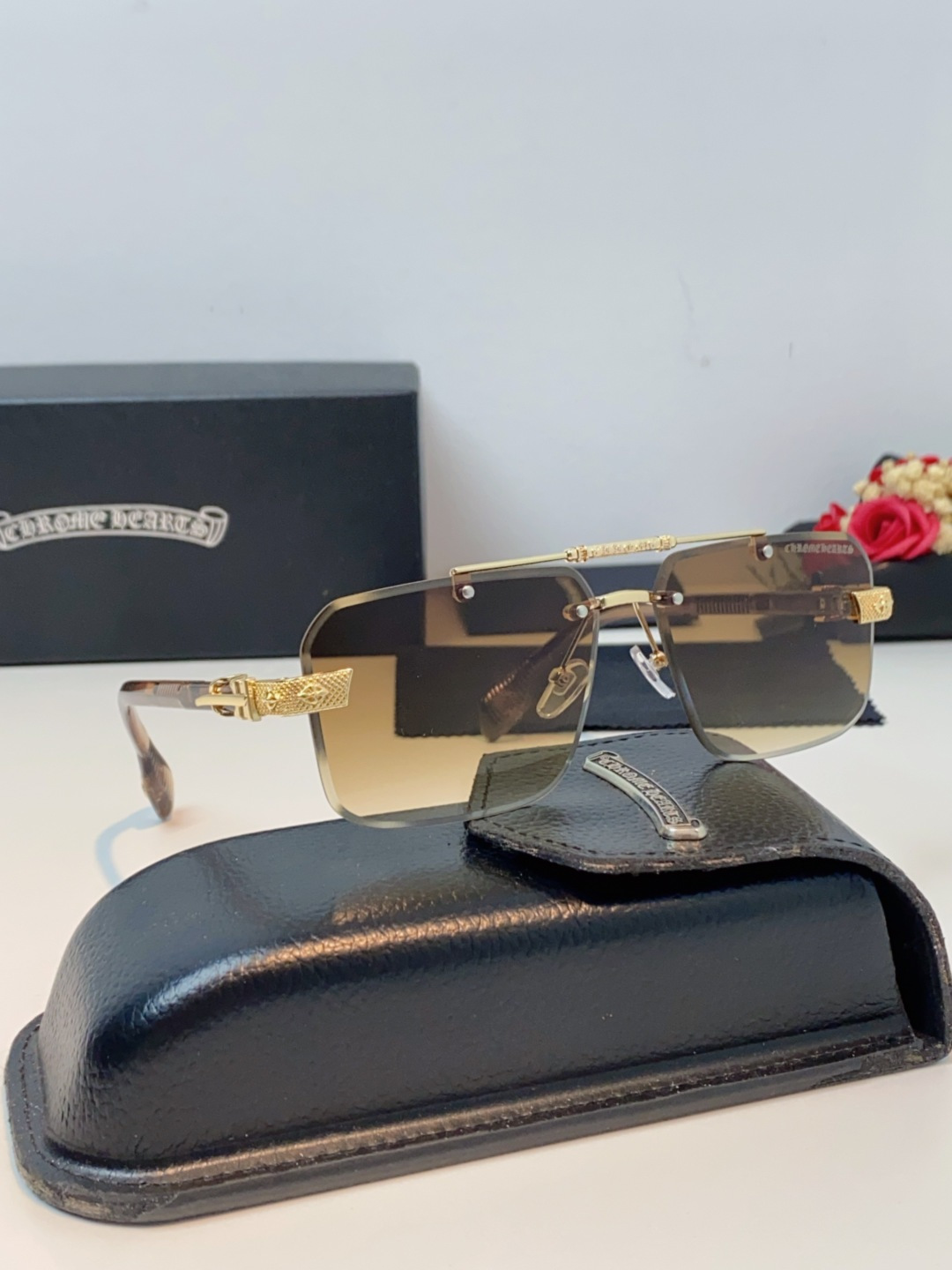 Chrome Hearts克罗心 2025新款高级遮阳无框方框太阳镜男款飞行员时尚大脸墨镜女开车旅行