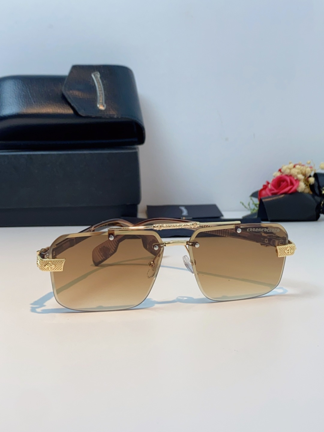 Chrome Hearts克罗心 2025新款高级遮阳无框方框太阳镜男款飞行员时尚大脸墨镜女开车旅行