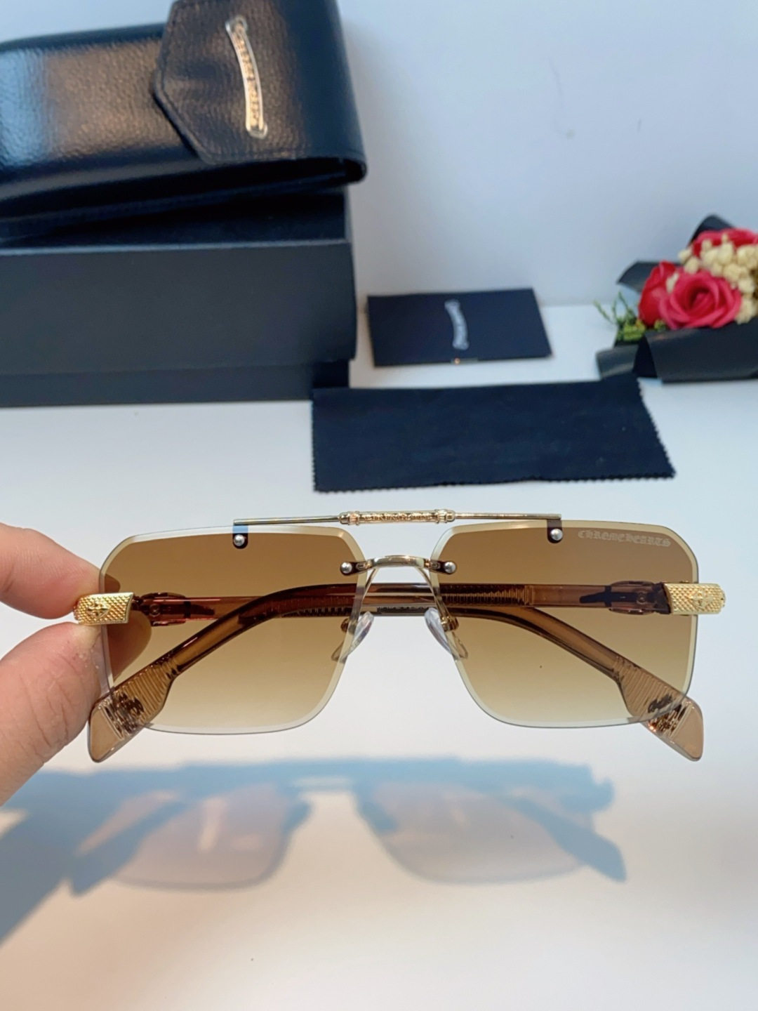 Chrome Hearts克罗心 2025新款高级遮阳无框方框太阳镜男款飞行员时尚大脸墨镜女开车旅行