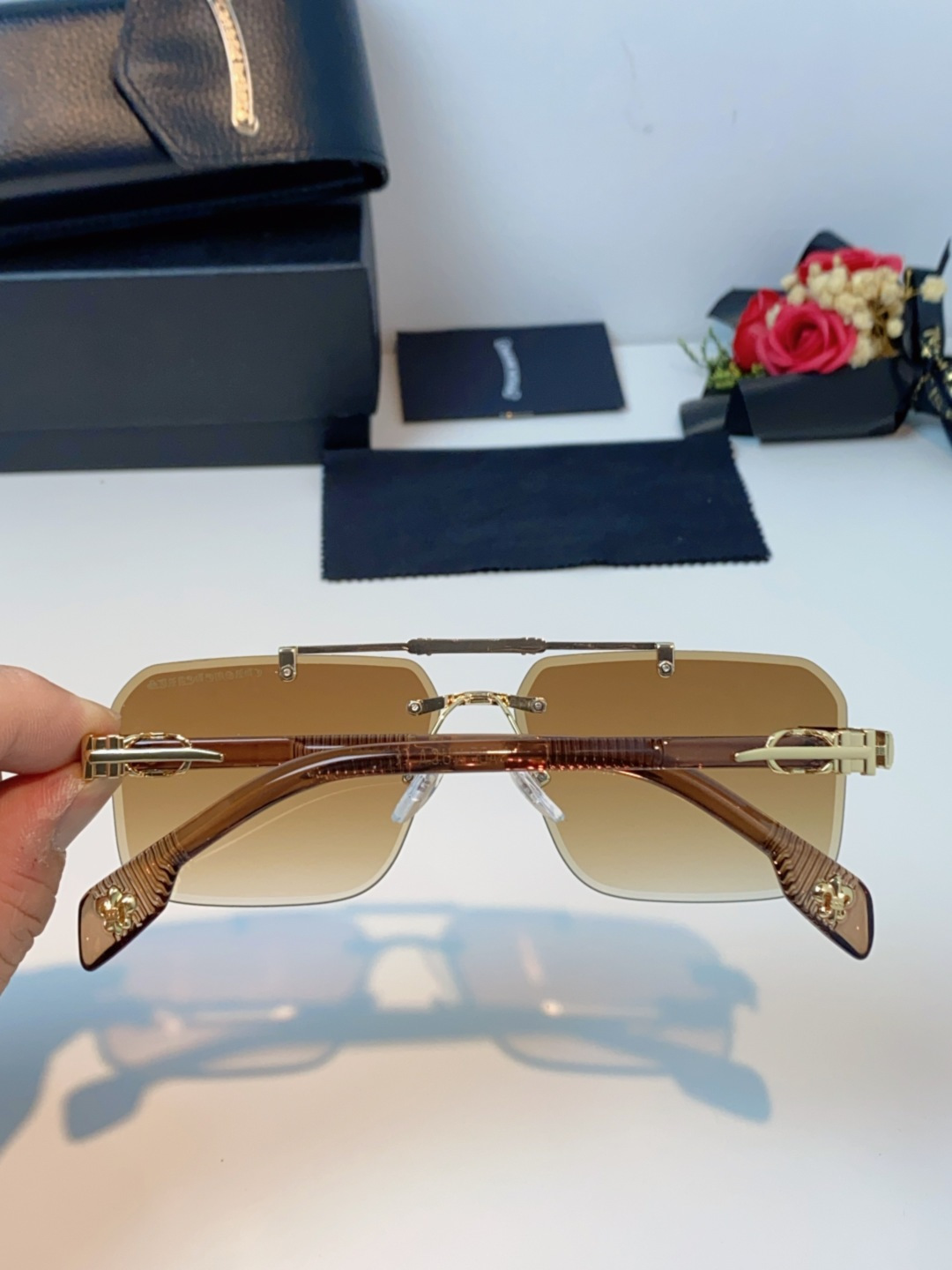 Chrome Hearts克罗心 2025新款高级遮阳无框方框太阳镜男款飞行员时尚大脸墨镜女开车旅行