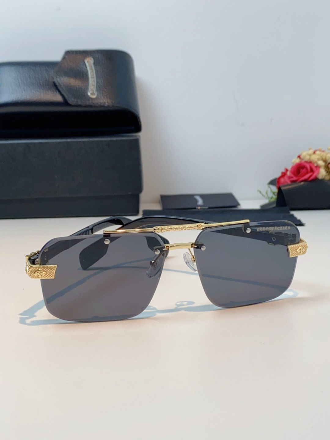 Chrome Hearts克罗心 2025新款高级遮阳无框方框太阳镜男款飞行员时尚大脸墨镜女开车旅行