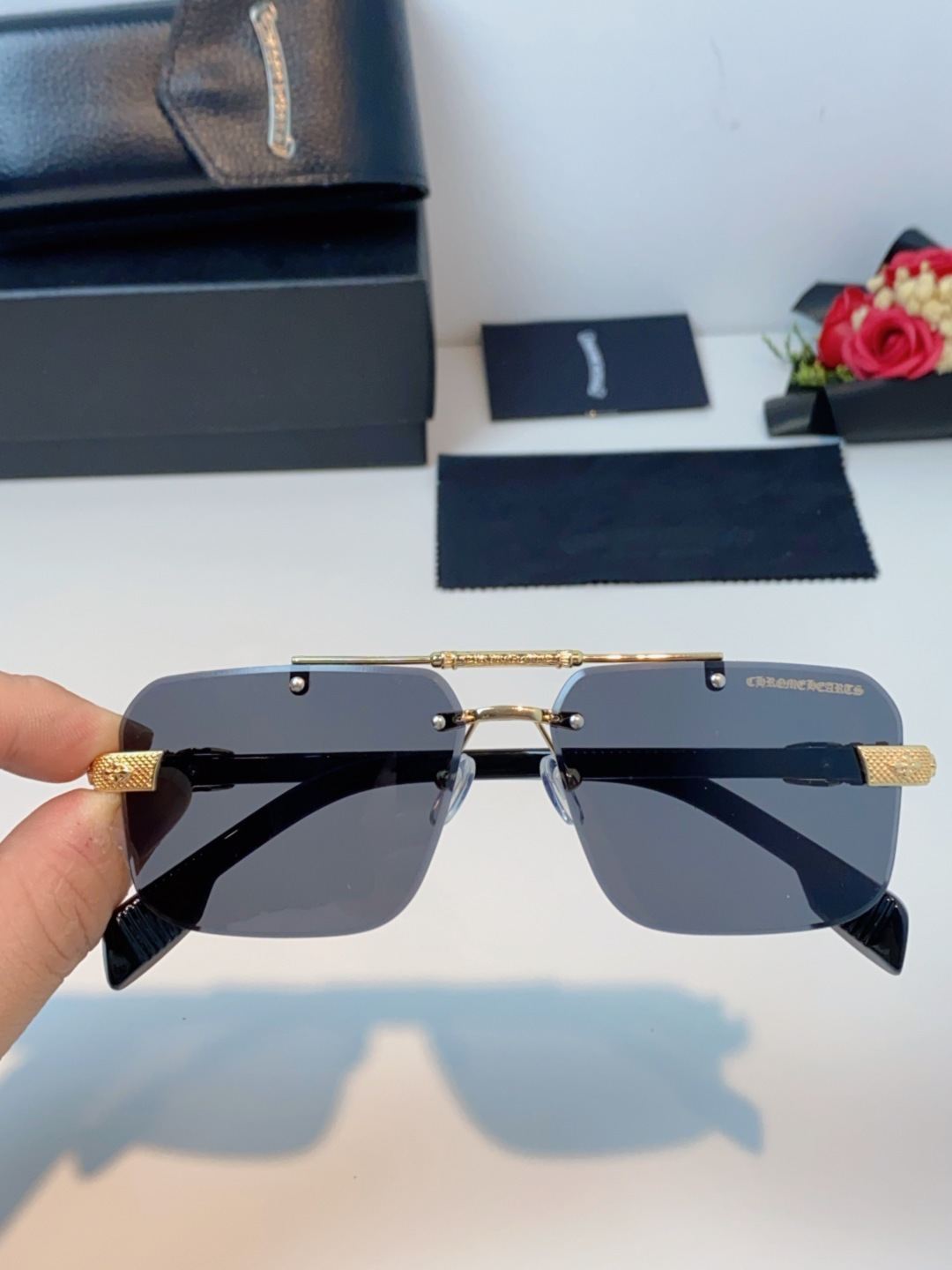 Chrome Hearts克罗心 2025新款高级遮阳无框方框太阳镜男款飞行员时尚大脸墨镜女开车旅行