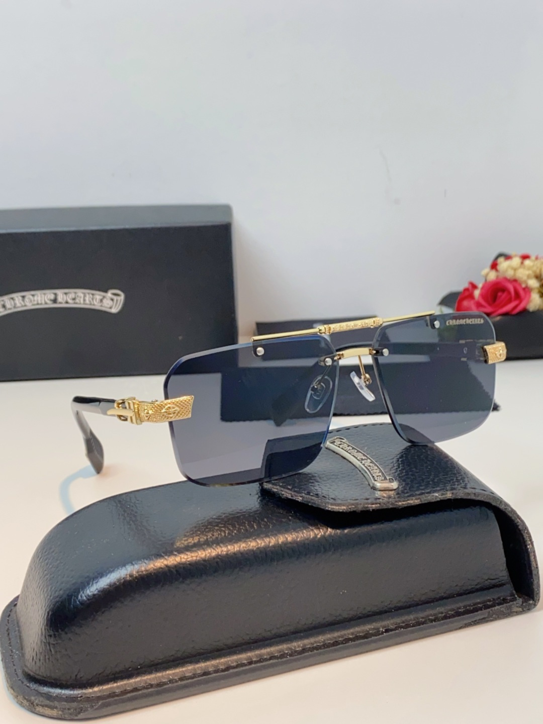 Chrome Hearts克罗心 2025新款高级遮阳无框方框太阳镜男款飞行员时尚大脸墨镜女开车旅行