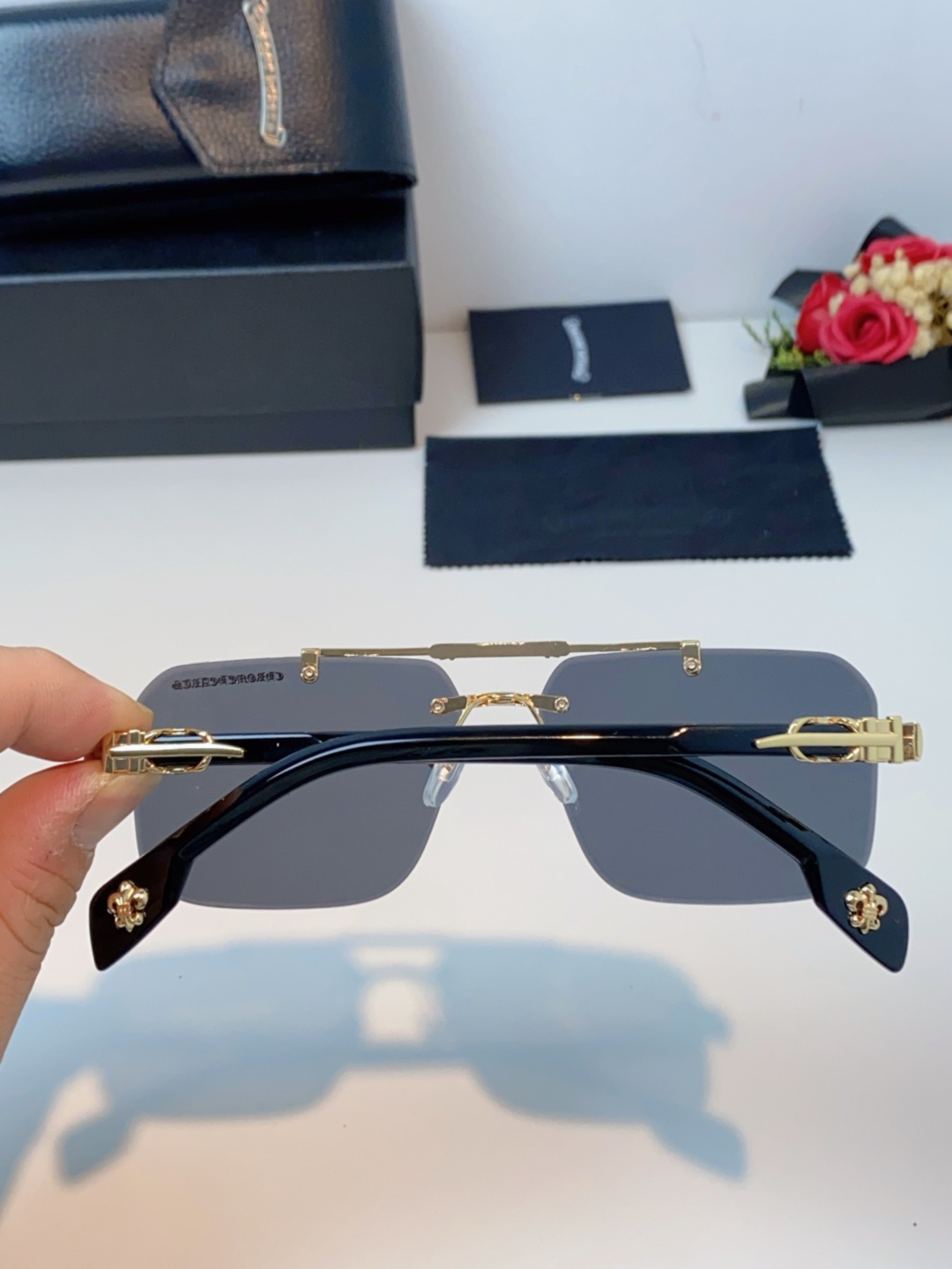 Chrome Hearts克罗心 2025新款高级遮阳无框方框太阳镜男款飞行员时尚大脸墨镜女开车旅行