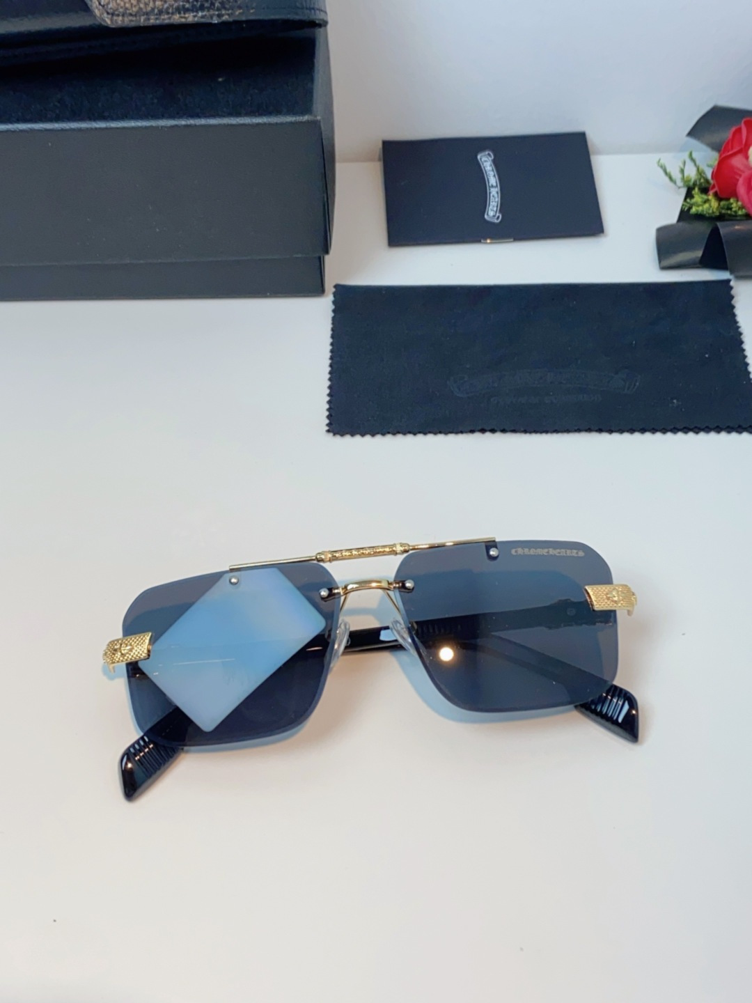 Chrome Hearts克罗心 2025新款高级遮阳无框方框太阳镜男款飞行员时尚大脸墨镜女开车旅行