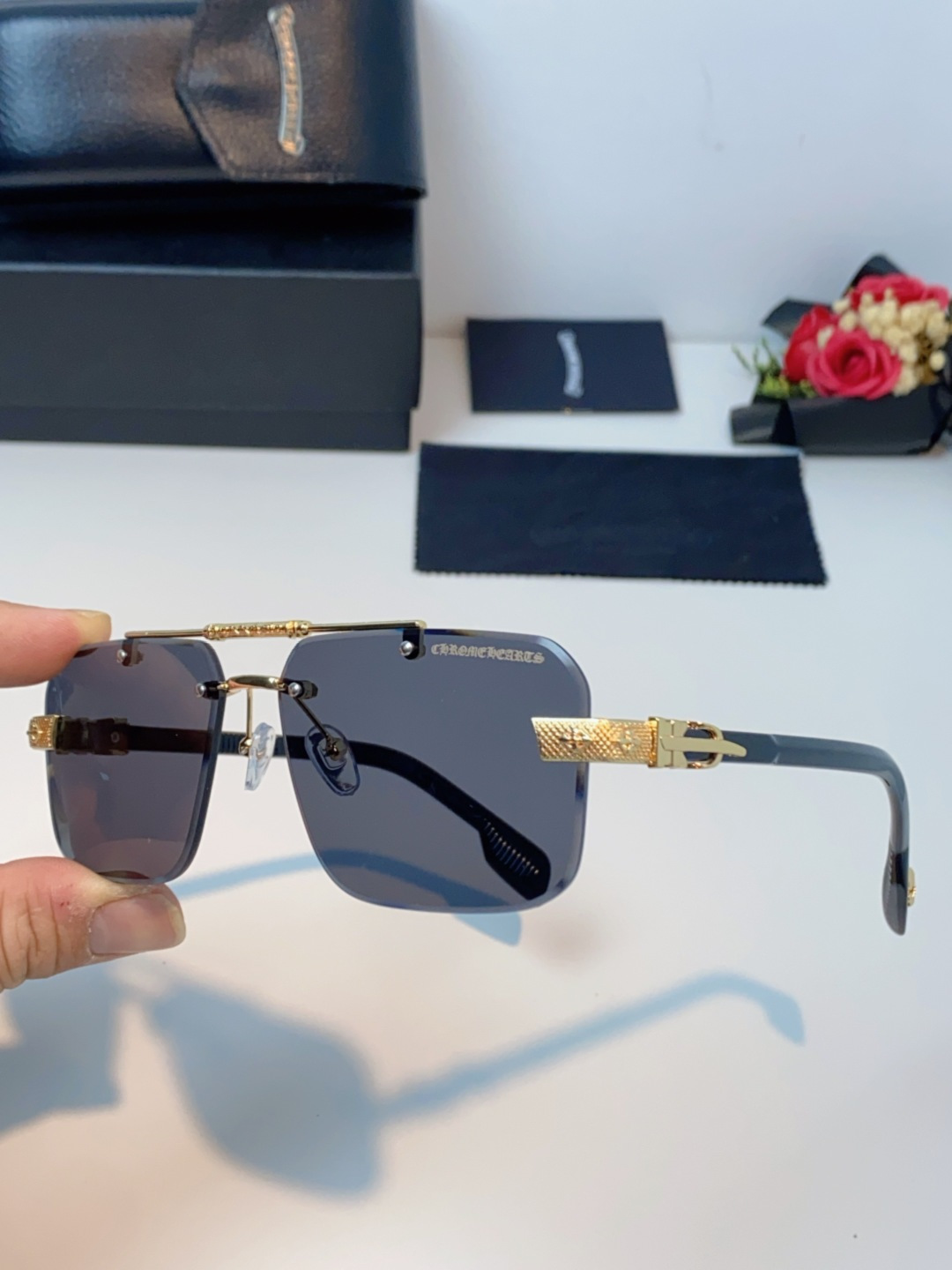 Chrome Hearts克罗心 2025新款高级遮阳无框方框太阳镜男款飞行员时尚大脸墨镜女开车旅行