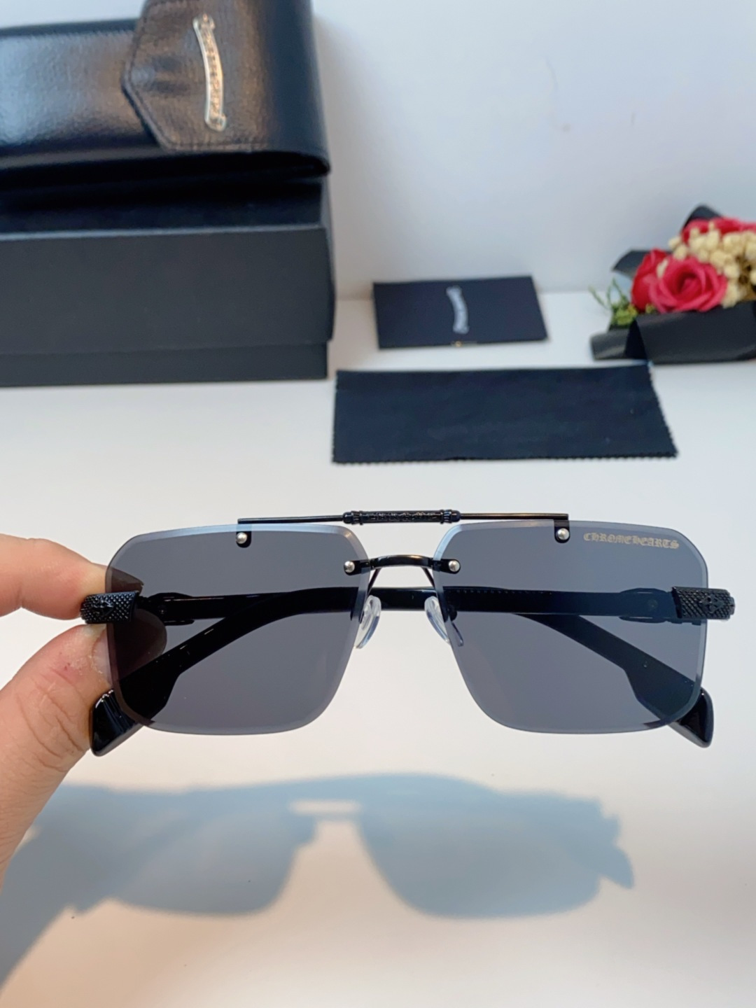 Chrome Hearts克罗心 2025新款高级遮阳无框方框太阳镜男款飞行员时尚大脸墨镜女开车旅行