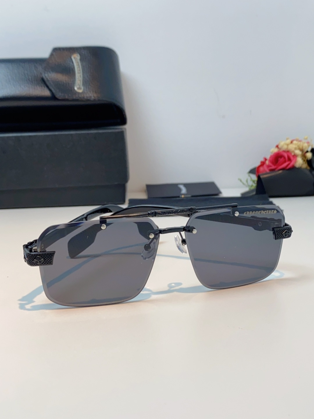 Chrome Hearts克罗心 2025新款高级遮阳无框方框太阳镜男款飞行员时尚大脸墨镜女开车旅行