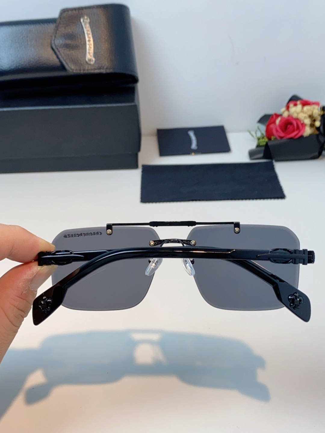 Chrome Hearts克罗心 2025新款高级遮阳无框方框太阳镜男款飞行员时尚大脸墨镜女开车旅行