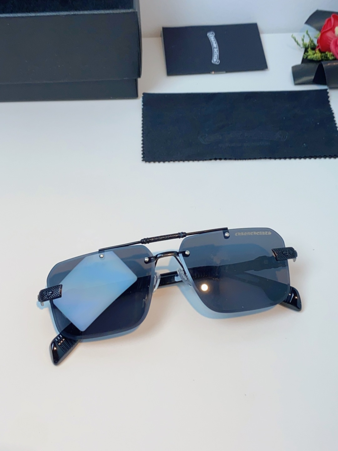 Chrome Hearts克罗心 2025新款高级遮阳无框方框太阳镜男款飞行员时尚大脸墨镜女开车旅行