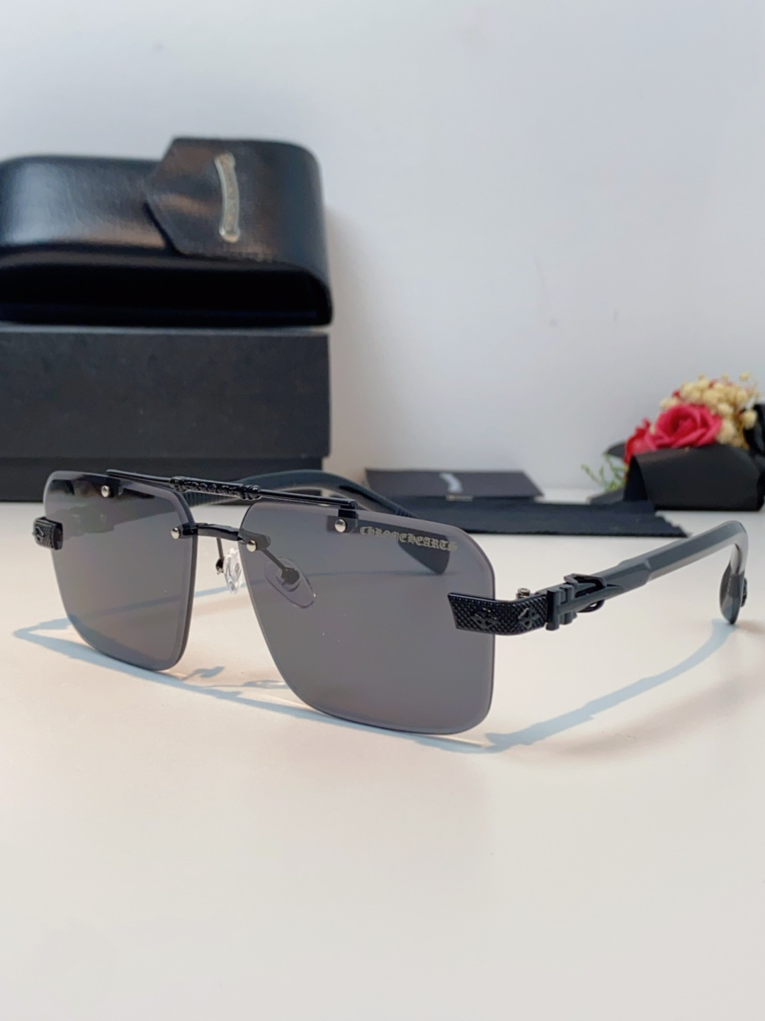 Chrome Hearts克罗心 2025新款高级遮阳无框方框太阳镜男款飞行员时尚大脸墨镜女开车旅行