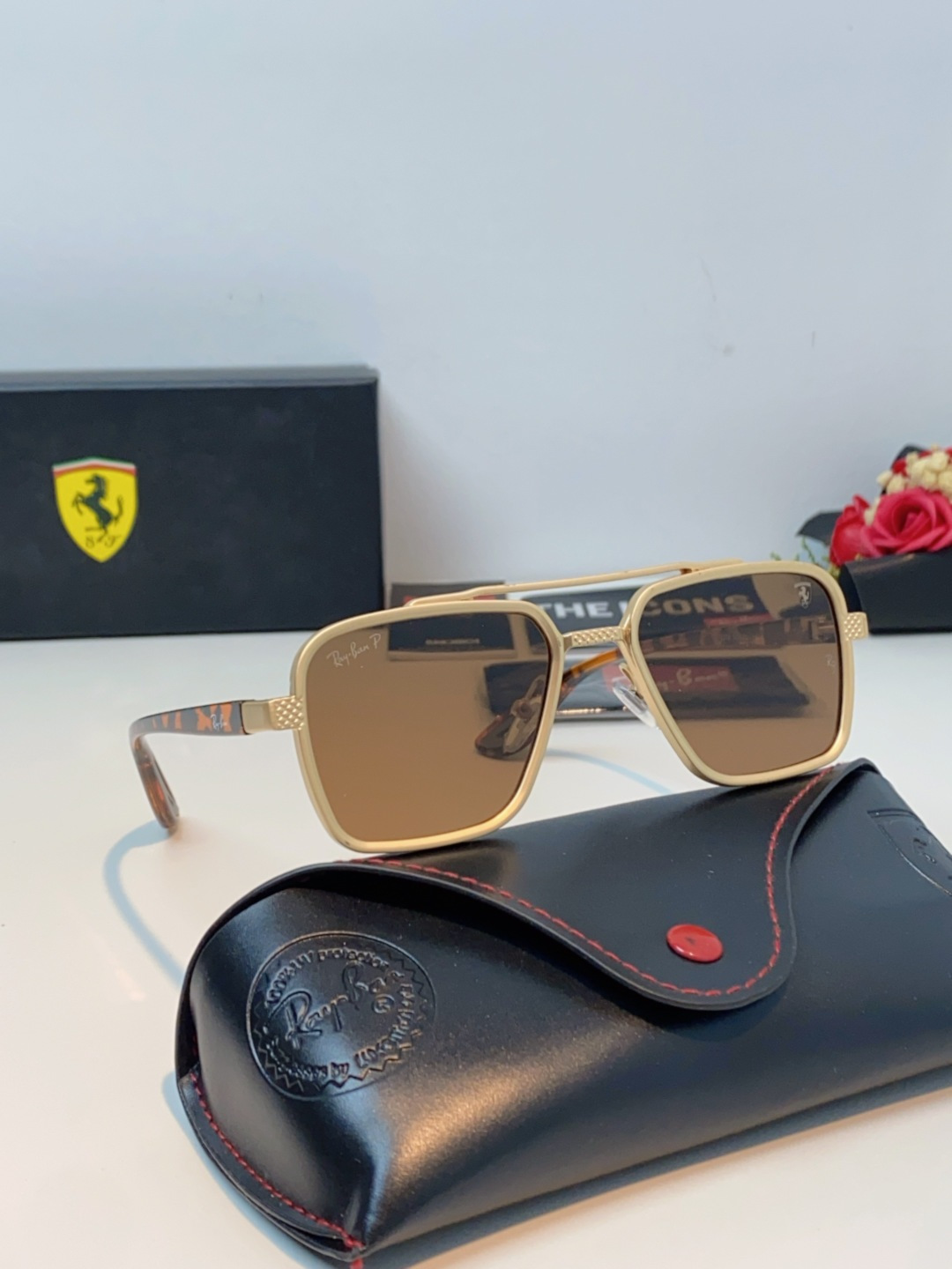 RayBan雷朋法拉利联名款 2025新款联名系列 欧美风潮流双梁偏光防强光太阳眼镜男文艺复古出行街拍方