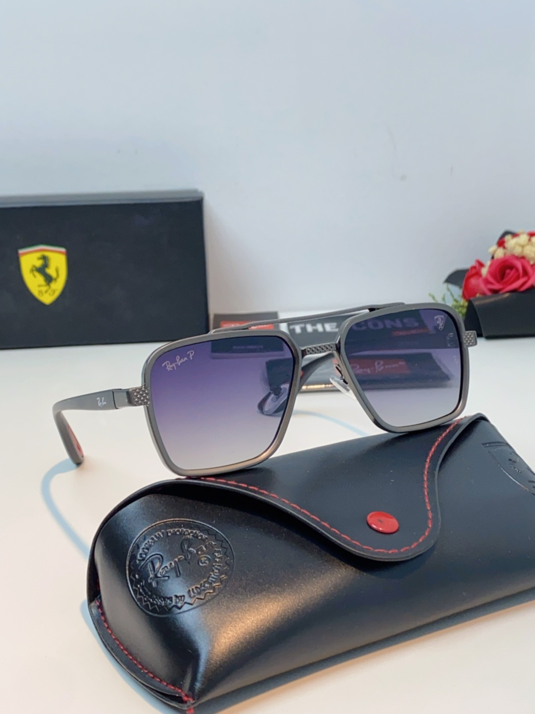 RayBan雷朋法拉利联名款 2025新款联名系列 欧美风潮流双梁偏光防强光太阳眼镜男文艺复古出行街拍方