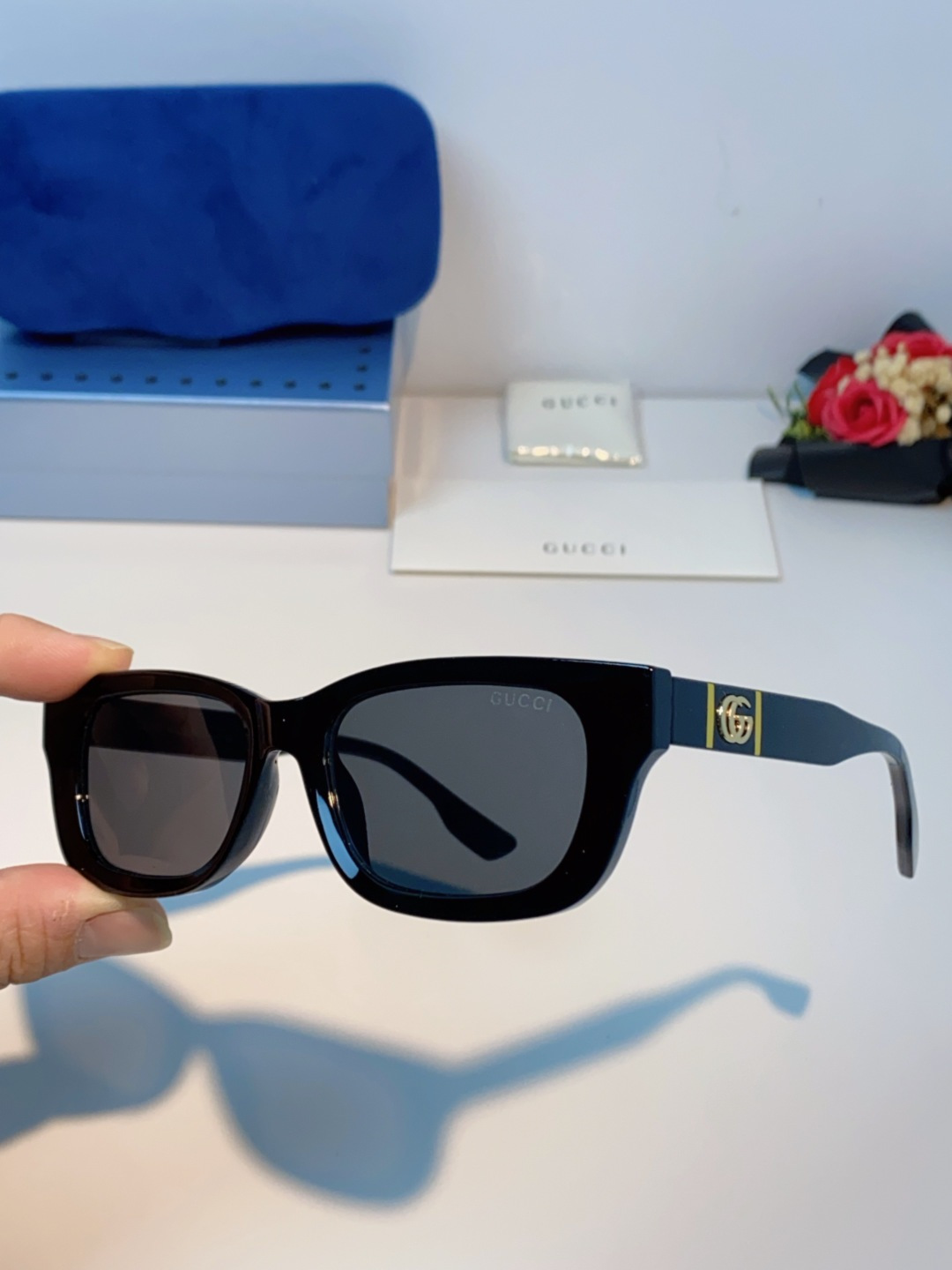 Gucci古奇 2025新款墨镜女时尚方框太阳眼镜 网红街拍男女通用