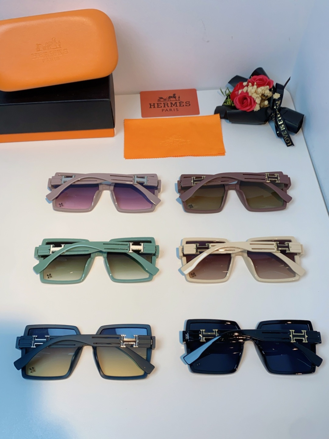 Hermes爱马仕 2025春夏新品韩版大框方形墨镜女高级感个性宽腿太阳镜男士遮阳镜
