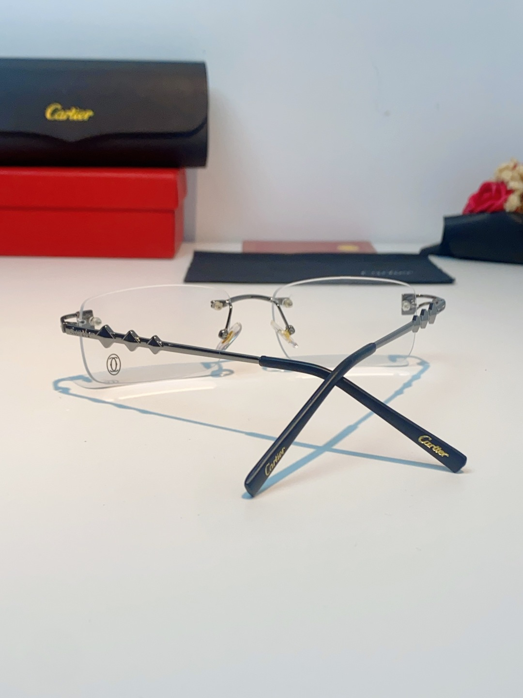 Cartier卡地亚 2026新春款复古简约方形无边框男士大脸墨镜斯文痞帅防紫外线太阳镜女韩版潮 男女通
