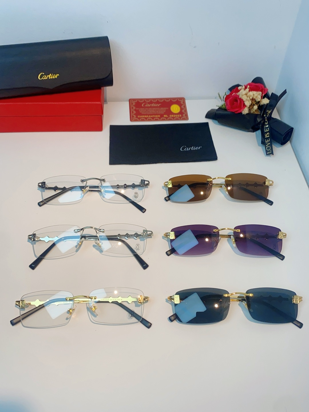 Cartier卡地亚 2026新春款复古简约方形无边框男士大脸墨镜斯文痞帅防紫外线太阳镜女韩版潮 男女通