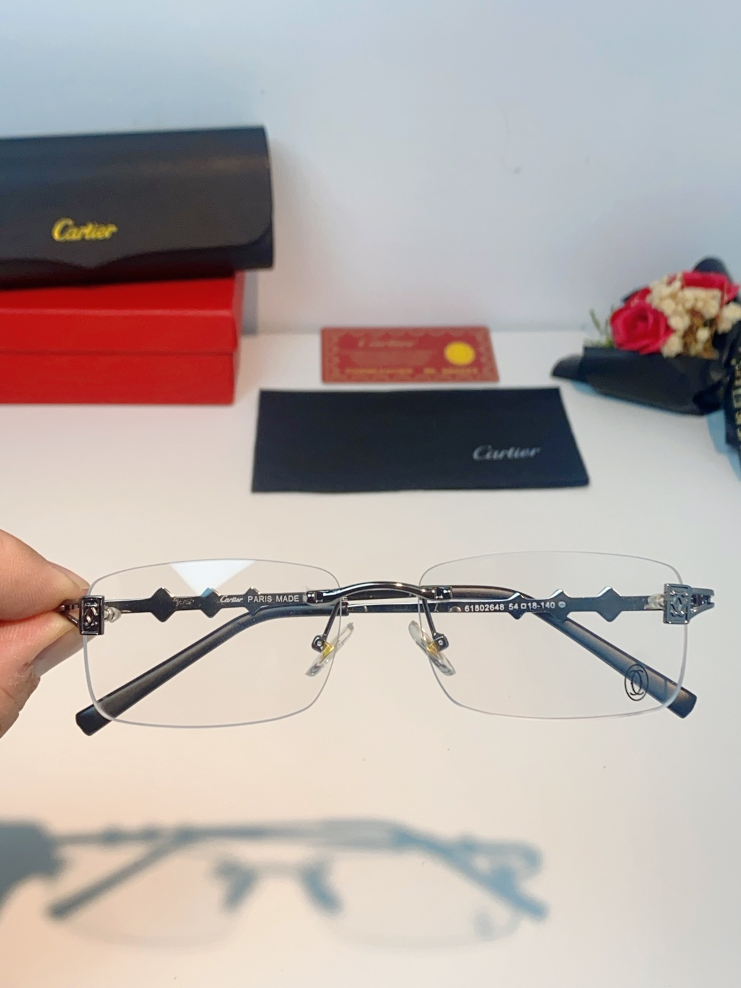 Cartier卡地亚 2026新春款复古简约方形无边框男士大脸墨镜斯文痞帅防紫外线太阳镜女韩版潮 男女通