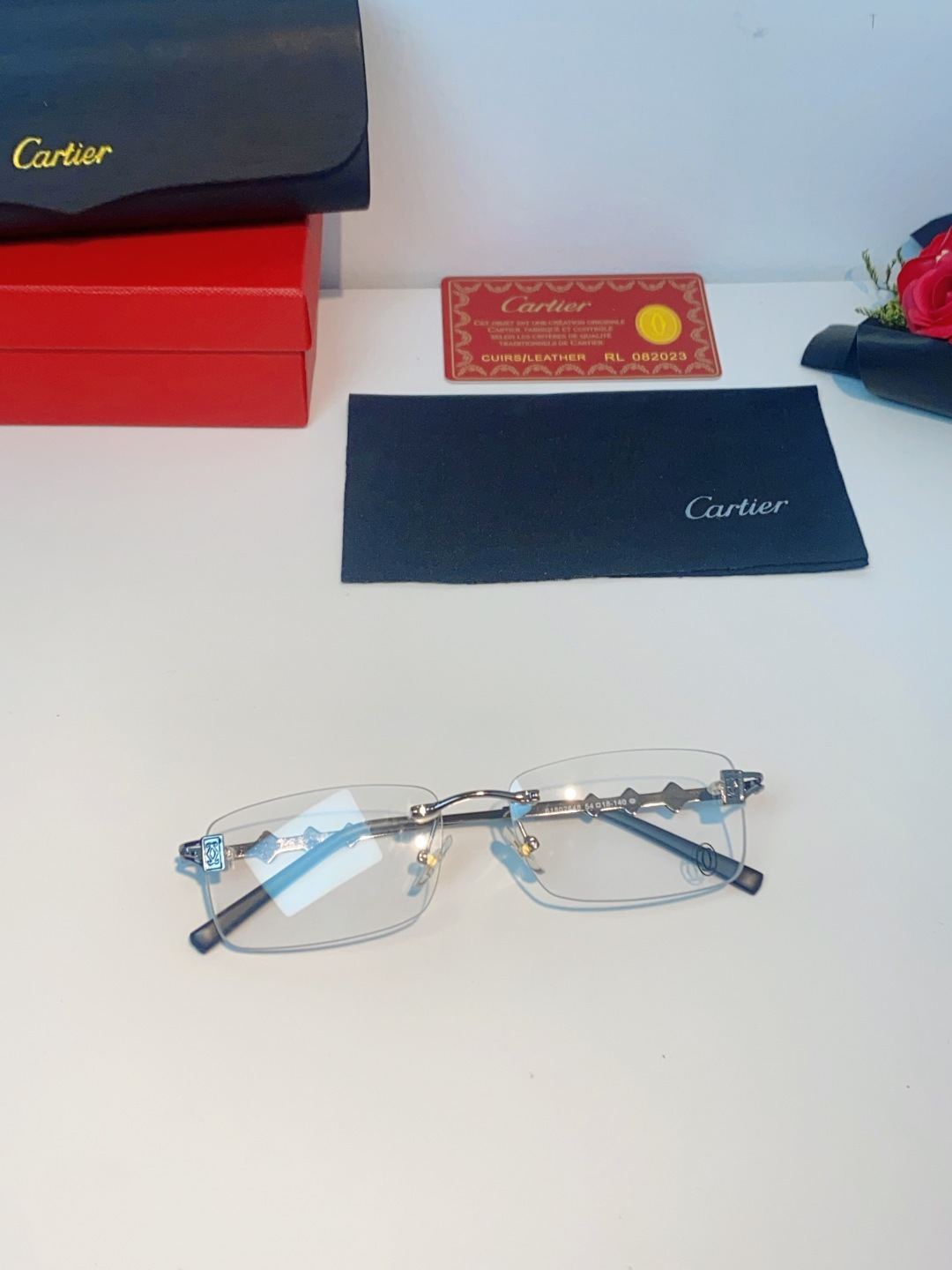 Cartier卡地亚 2026新春款复古简约方形无边框男士大脸墨镜斯文痞帅防紫外线太阳镜女韩版潮 男女通