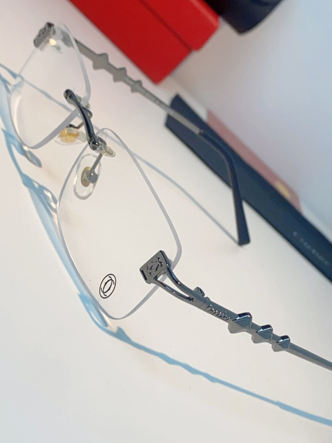 Cartier卡地亚 2026新春款复古简约方形无边框男士大脸墨镜斯文痞帅防紫外线太阳镜女韩版潮 男女通