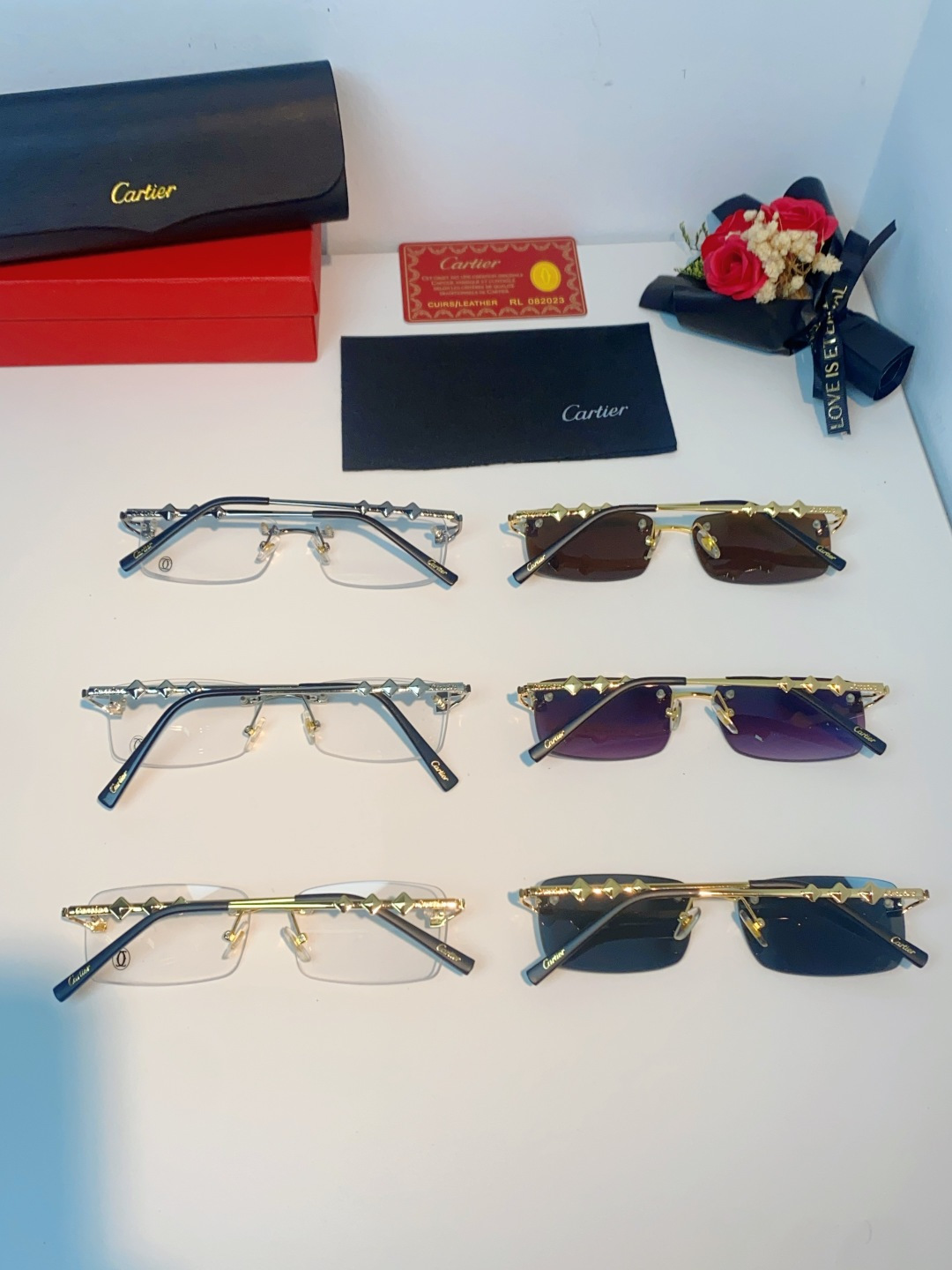 Cartier卡地亚 2026新春款复古简约方形无边框男士大脸墨镜斯文痞帅防紫外线太阳镜女韩版潮 男女通