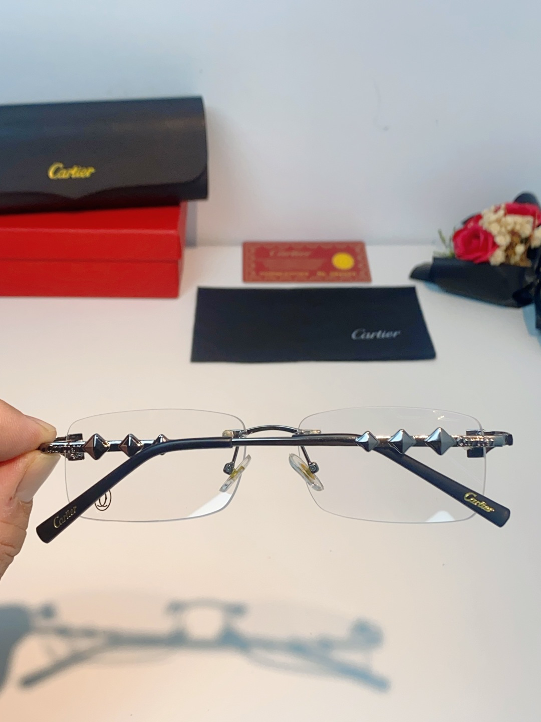 Cartier卡地亚 2026新春款复古简约方形无边框男士大脸墨镜斯文痞帅防紫外线太阳镜女韩版潮 男女通