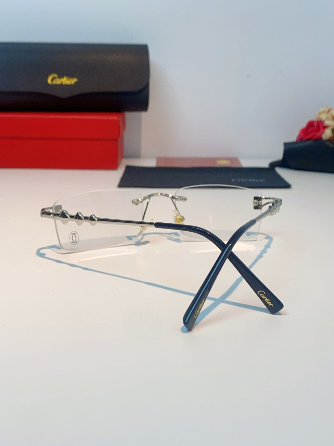 Cartier卡地亚 2026新春款复古简约方形无边框男士大脸墨镜斯文痞帅防紫外线太阳镜女韩版潮 男女通